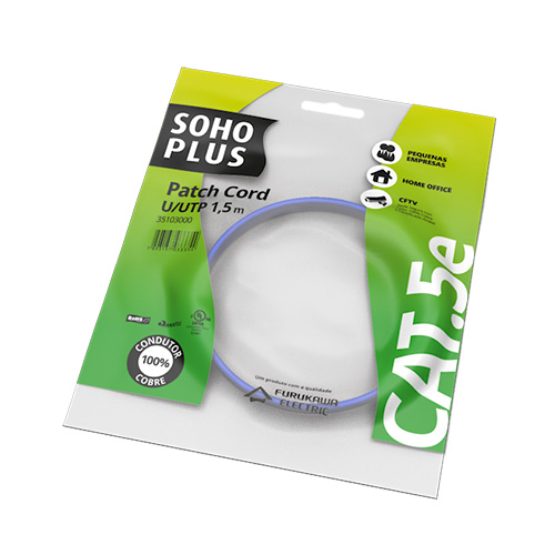 Patch Cord CAT5E 1,5m 100% Cobre Azul Soho Plus