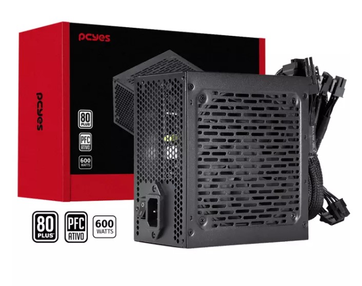 Fonte Real ATX 600W 80 Plus White Shocker Preta