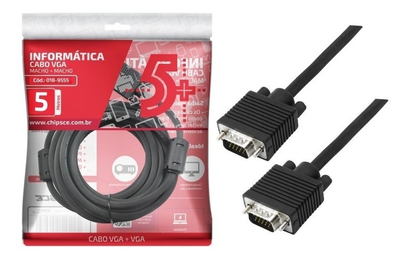Cabo VGA p/ Monitor e Projetor 5,0m 5+