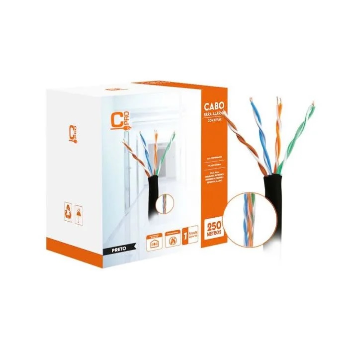 Cabo de Alarme 4 Pares 0,45mm Preto 250m ConectPRO