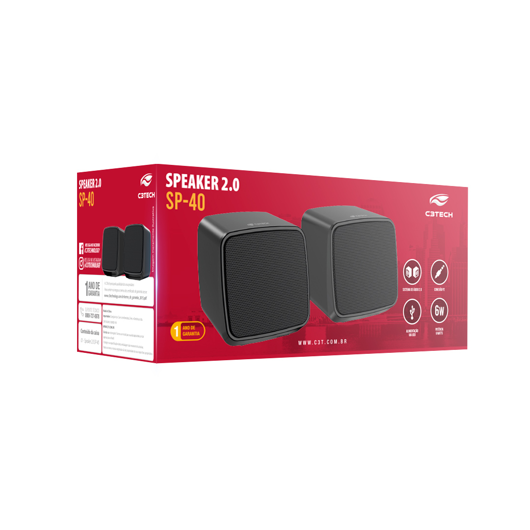 Caixa de Som 6W SP-40BK Preto C3 Tech