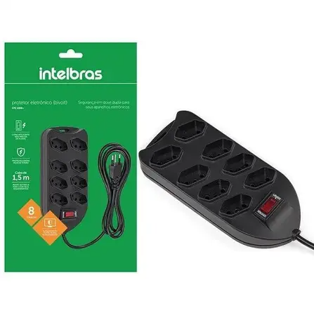 Filtro de Linha 8 Tomadas EPE1008+ Preto Intelbras