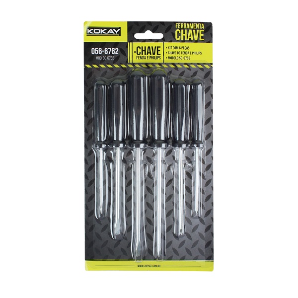 Kit Ferramentas com 3 Chaves Philips/3 Fenda Kokay