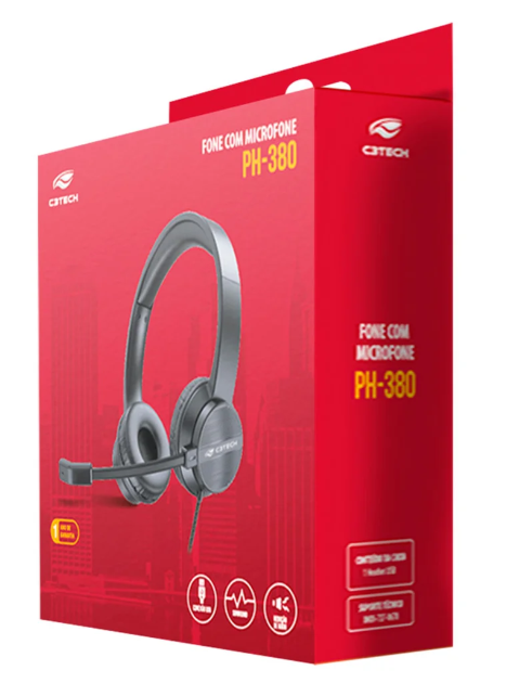 Fone Headset C/Microfone USB PH-380BK Preto C3Tech