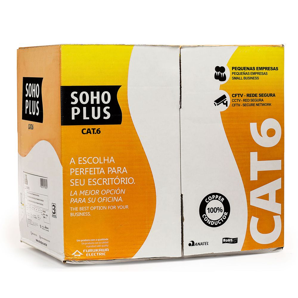 Cabo de Rede CAT6 24AWG 100% Cobre Azul Sohoplus