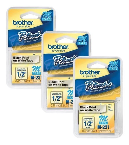 Fita p/rotulador 12mmx8mt C/3 Un M231 Brother