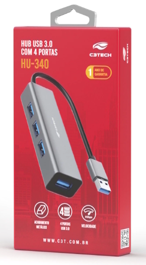 Hub Mini USB 3.0 - 4 Portas HU-340GY C3 Tech