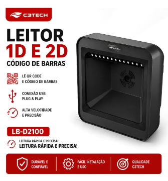Leitor de Código de Barras USB Fixo D2100 C3 Tech