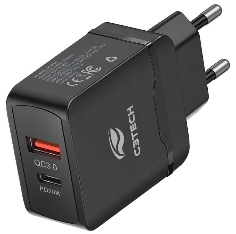 Carregador Tomada Duplo 20W USB/UC-P200BK C3Tech