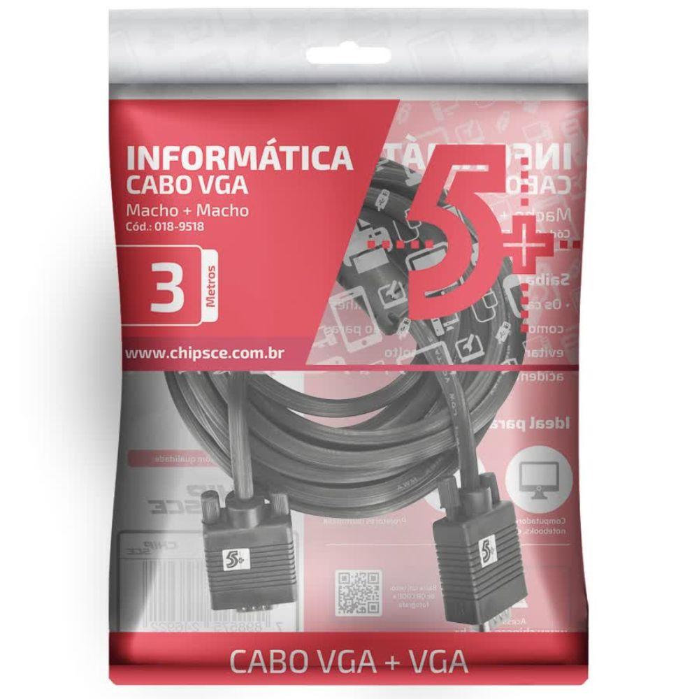 Cabo VGA p/ Monitor e Projetor 3,0m 5+