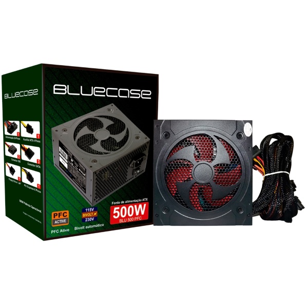 Fonte Real ATX 500W PFC Bivolt Automático BlueCase